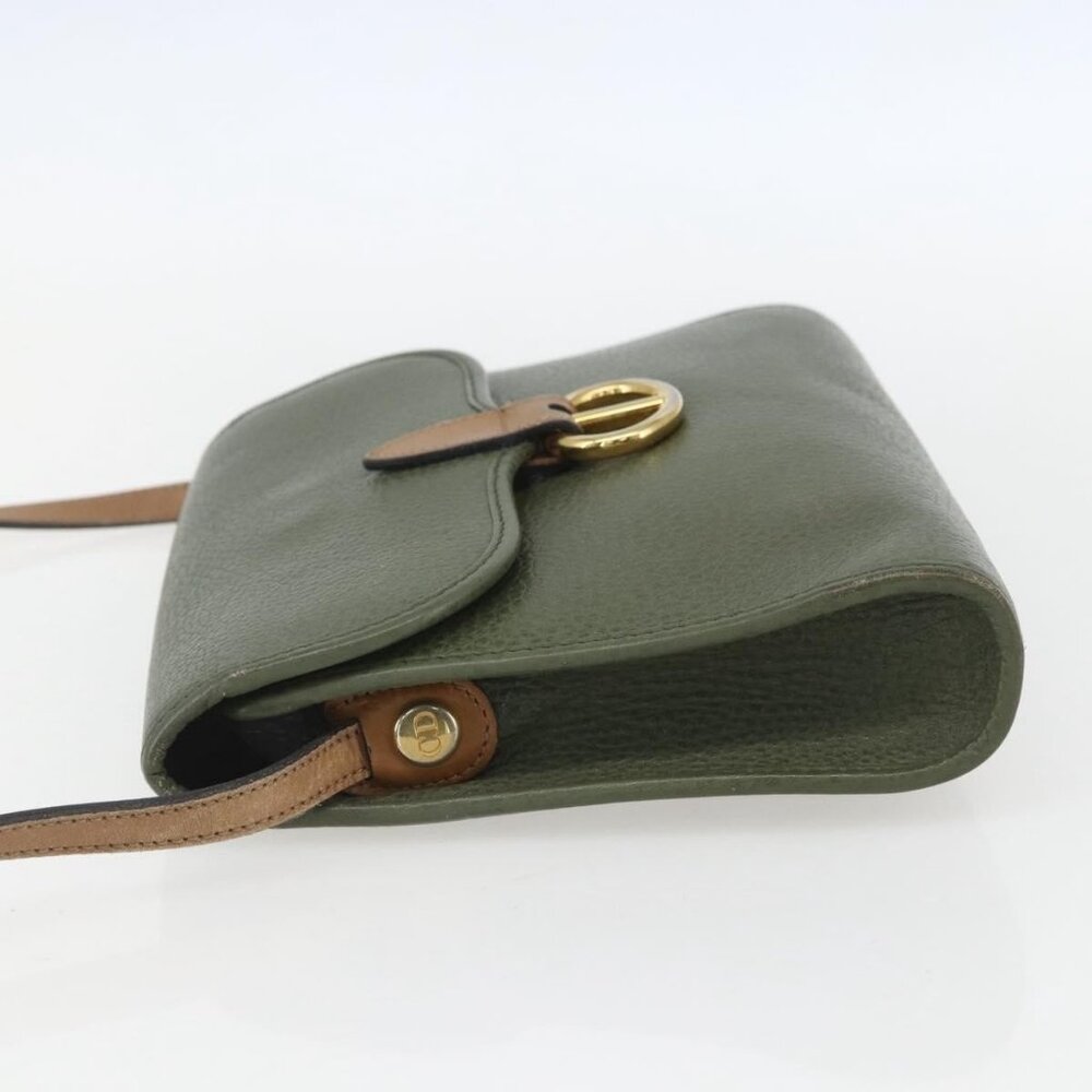 Authentic Christian Dior Shoulder Bag Leather Khaki Gold - Picture 11 of 16